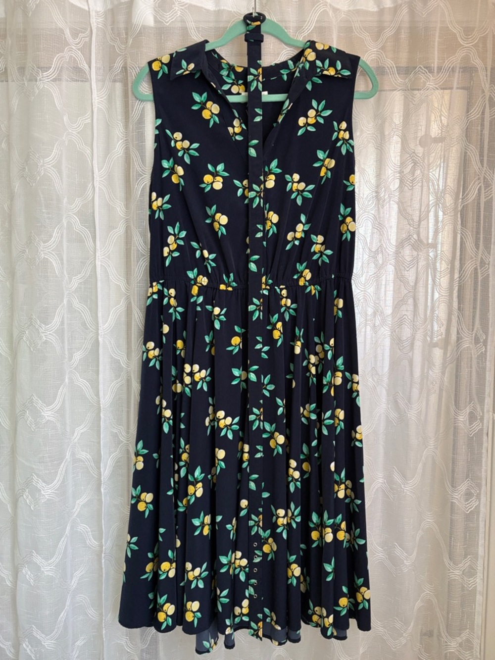 Charter Club Navy Midi Dress with Lemon Floral Print